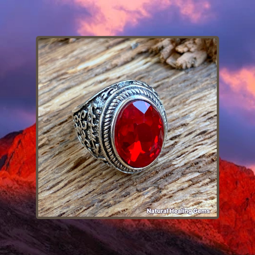 Red garnet mens ring deals